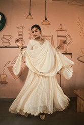 Attractive White Georgette Embroidery Work Gown